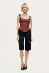 Checked Buckle Strap Corset Top